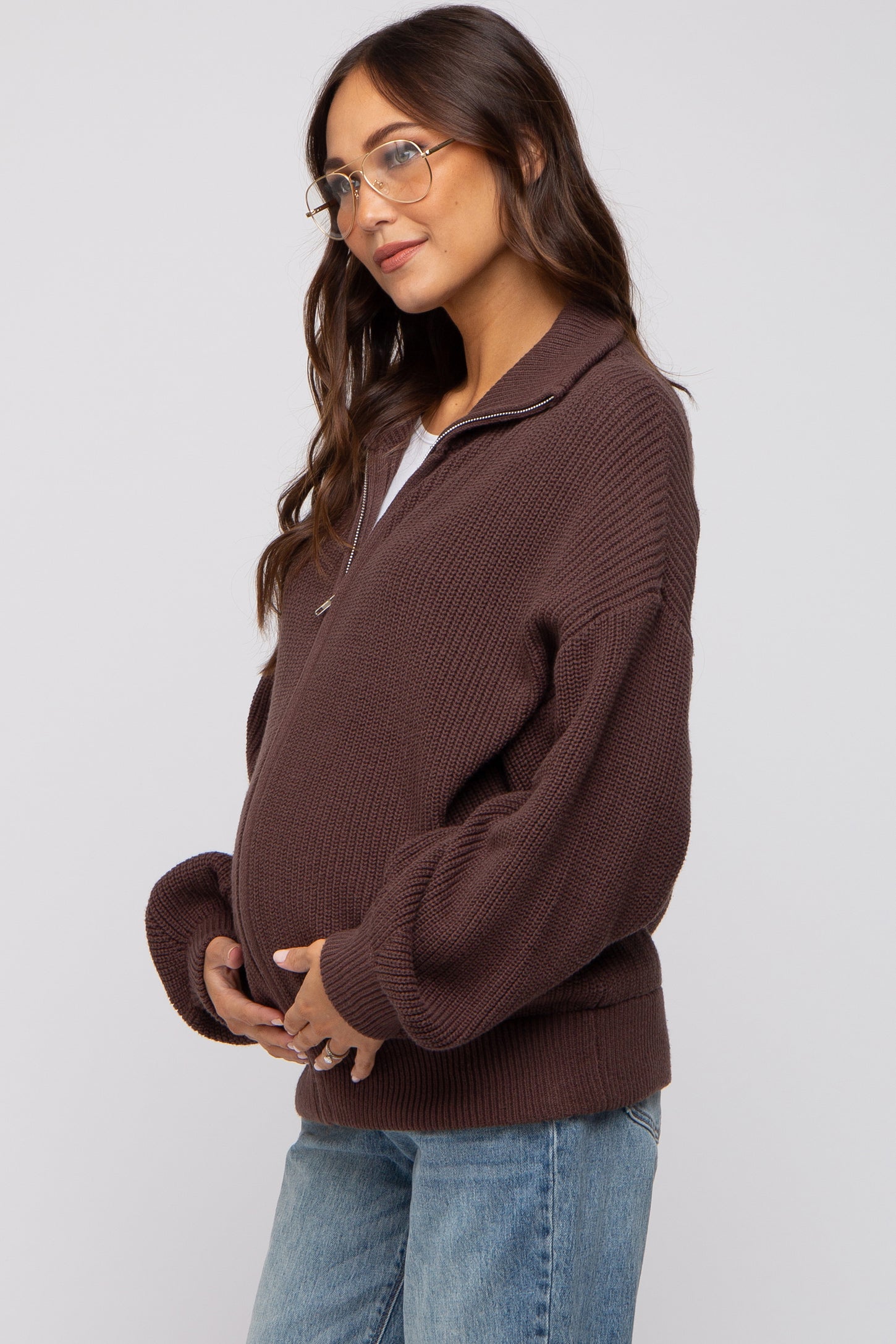 Brown Oversized Zip Up Cardigan