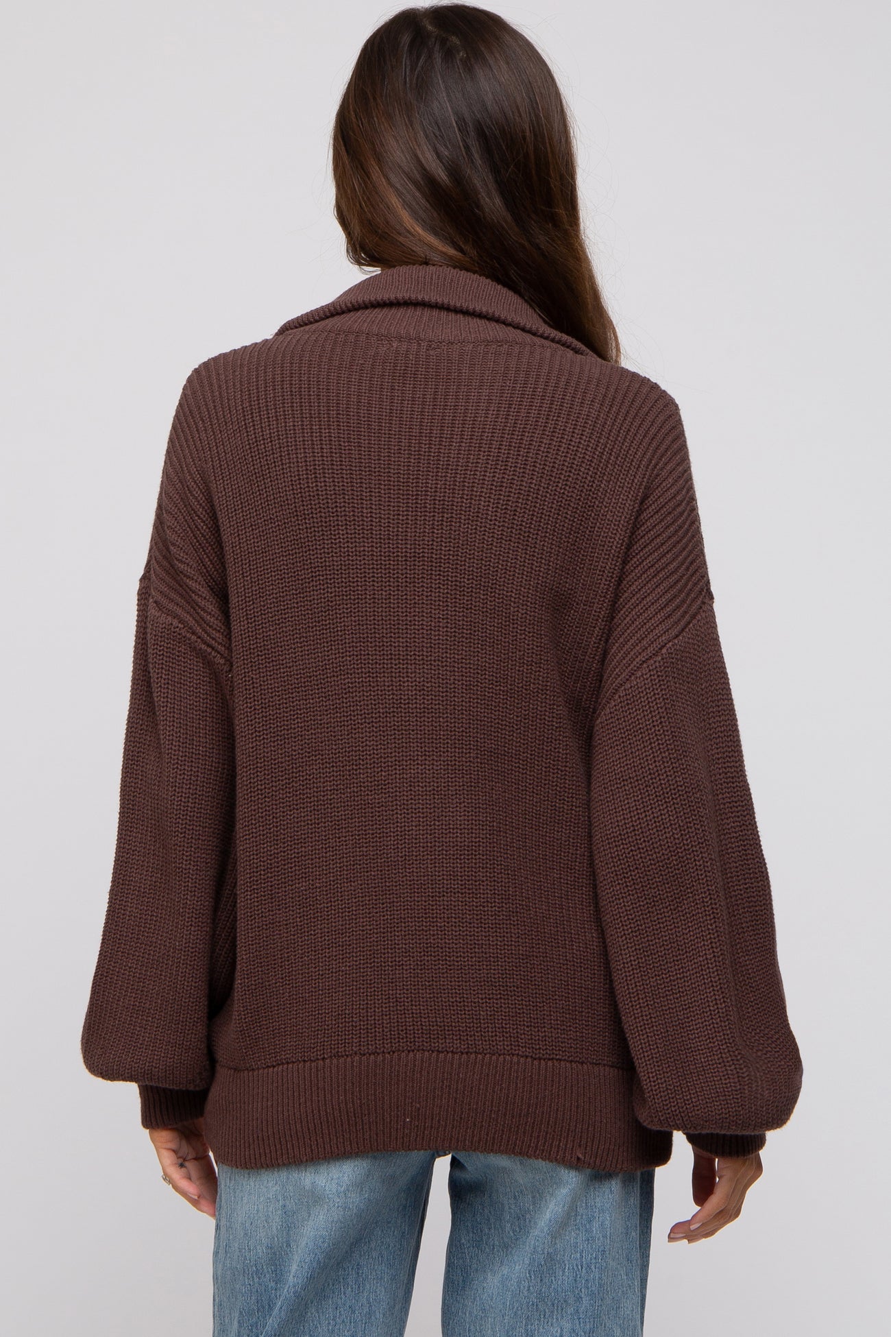 Brown Oversized Zip Up Cardigan