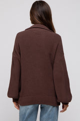 Brown Oversized Zip Up Cardigan