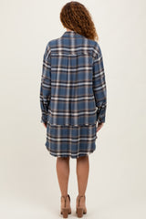 Blue Plaid Button Down Raw Hem Dress