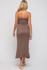 Mocha Open Knit Crochet Maternity Midi Dress