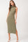 Olive Fuzzy Knit Sleeveless Turtle Neck Midi Dress