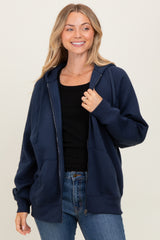 Navy Front Zipper Hooded Maternity Sweater