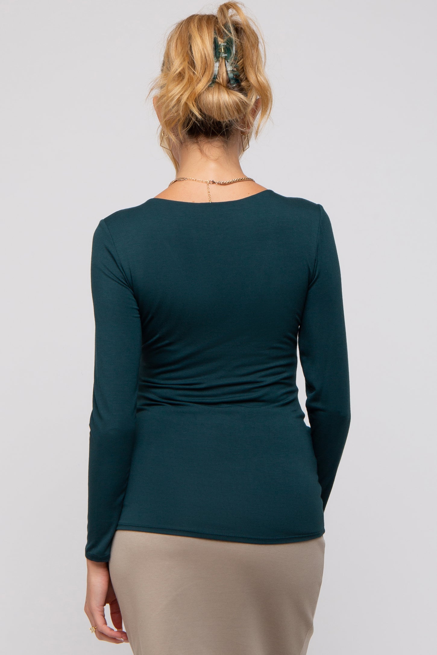 Forest Green V-Neck Long Sleeve Maternity Top