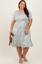 Light Olive Floral Knit Short Sleeve Plus Dress