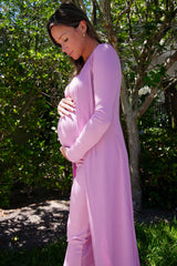 Pink Ribbed Sleeveless Dress Cardigan Maternity Set