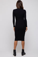 Black Ribbed Knit Fitted Maternity Dress