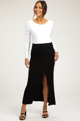 Black Ribbed Knit Wrap Maternity Maxi Skirt