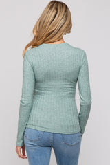 Green Ribbed Long Sleeve Top