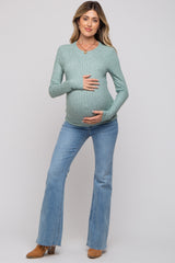Green Ribbed Long Sleeve Top