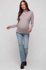 Mocha Ribbed Long Sleeve Maternity Turtle Neck Top