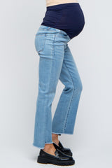Light Blue Raw Edge Crop Maternity Jeans