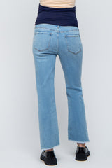 Light Blue Raw Edge Crop Maternity Jeans