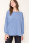 Blue Ribbed Long Sleeve Top