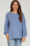 Blue Ribbed Long Sleeve Maternity Top