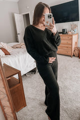 Black Ribbed Soft Knit Long Sleeve Maternity Pajama Set