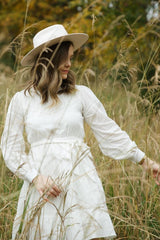 Off White Lace Inlay Long Sleeve Mini Dress