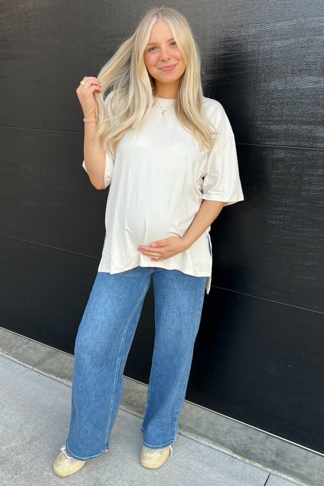 Blue Wide Leg Maternity Jeans