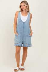 Light Blue Denim Scoop Neck Maternity Short Overall