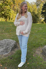 Light Blue Raw Hem Maternity Straight Leg Jeans