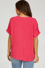 Coral Pink Short Sleeve Maternity Blouse