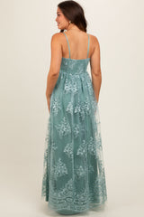 Mint Green Floral Lace Overlay Maternity Maxi Dress