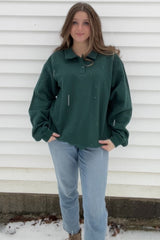Hunter Green Collared Pullover Sweatshirt