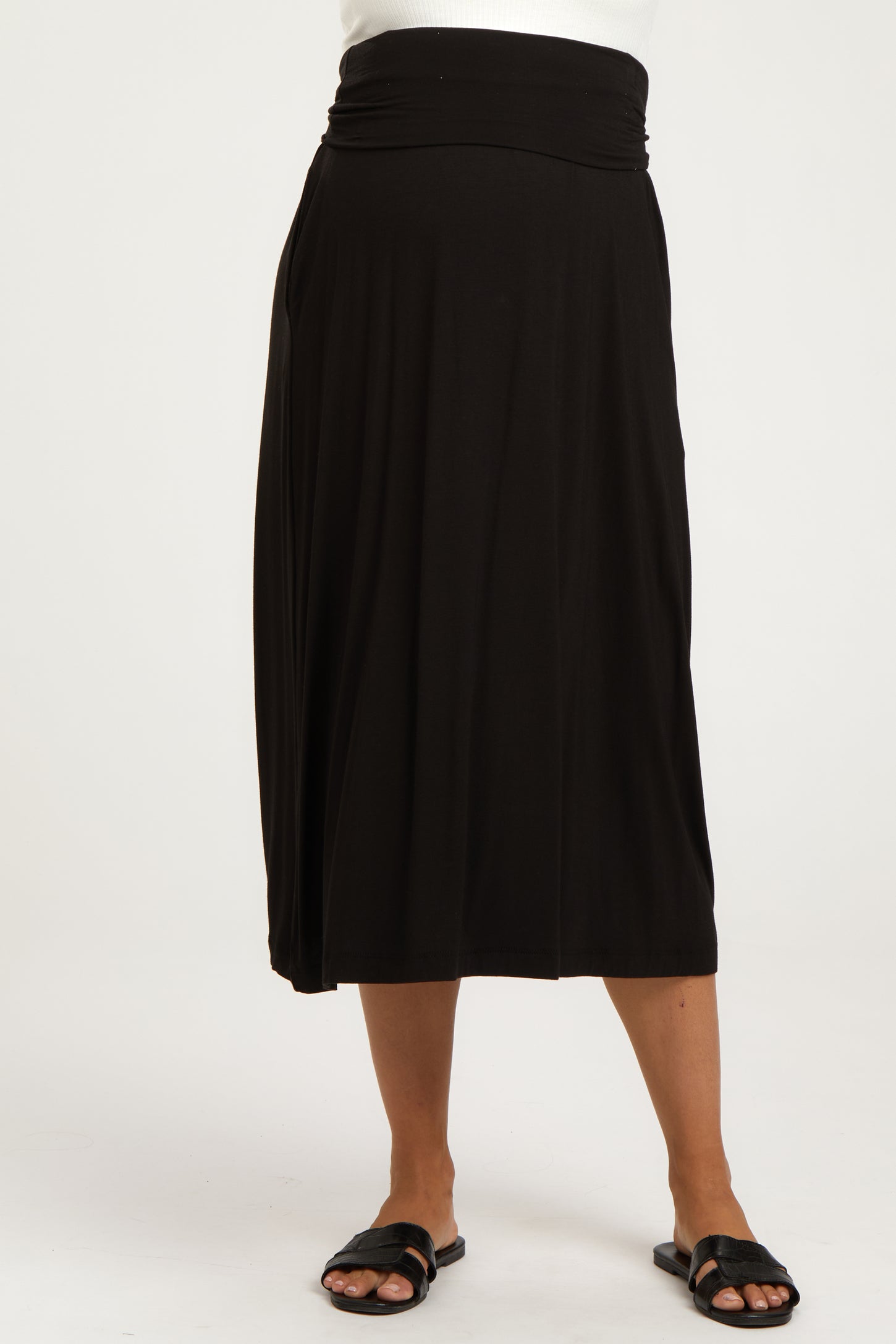 Black Fold-Over Maternity Maxi Skirt