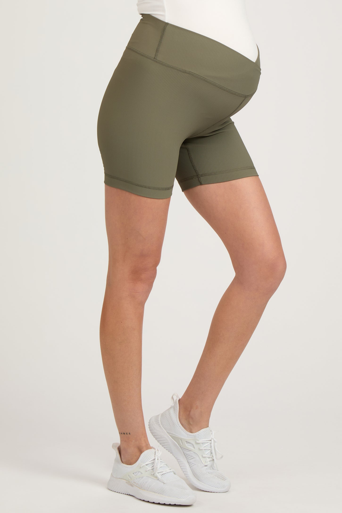 Olive Ribbed Crisscross Maternity Biker Shorts