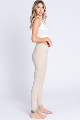 Beige Ribbed Active Leggings