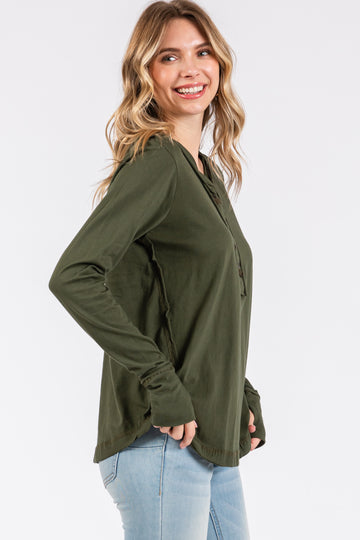 Olive Long Sleeve Exposed Seam Top