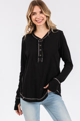 Black Long Sleeve Exposed Seam Top