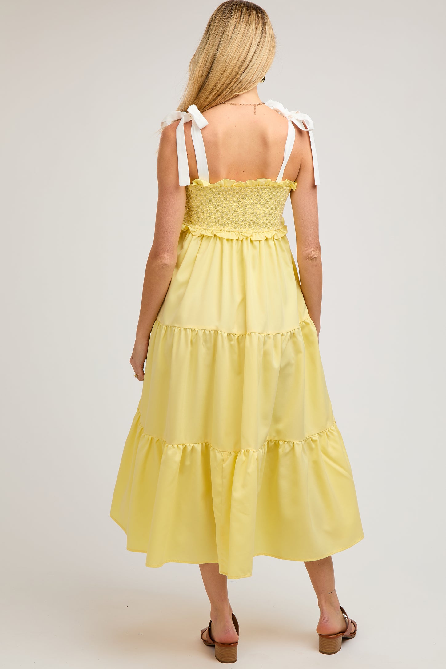 Yellow Sleeveless Tiered Colorblock Strap Maternity Maxi Dress