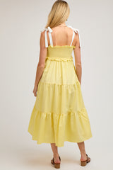 Yellow Sleeveless Tiered Colorblock Strap Maternity Maxi Dress