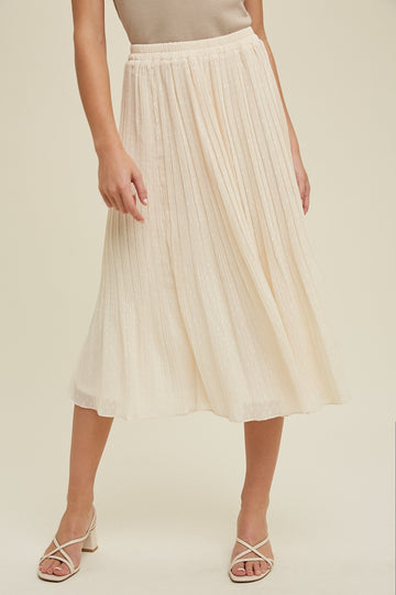 Cream Swiss Dot Pleated Midi Skirt