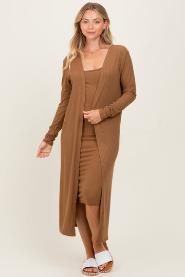 Camel Ribbed Cardigan 2 Piece Set