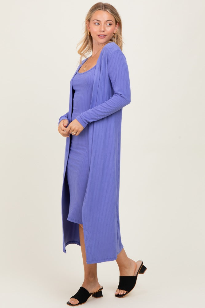 Light Purple Ribbed Cardigan 2 Piece Set