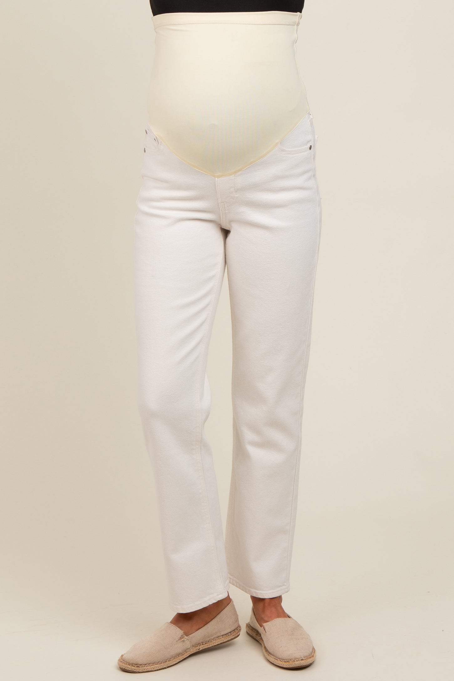 Cream Basic Maternity Straight Leg Jeans