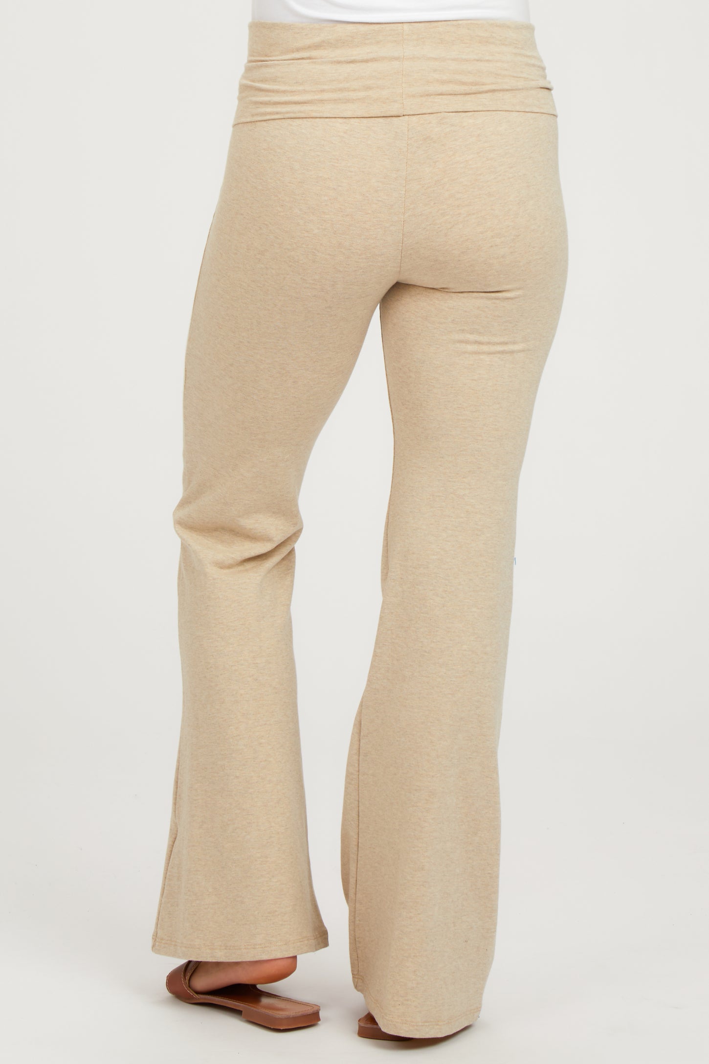 Beige Heathered Flare Leg Fold Over Maternity Leggings