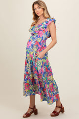 Periwinkle Ruffle V-Neck Tiered Maternity Maxi Dress