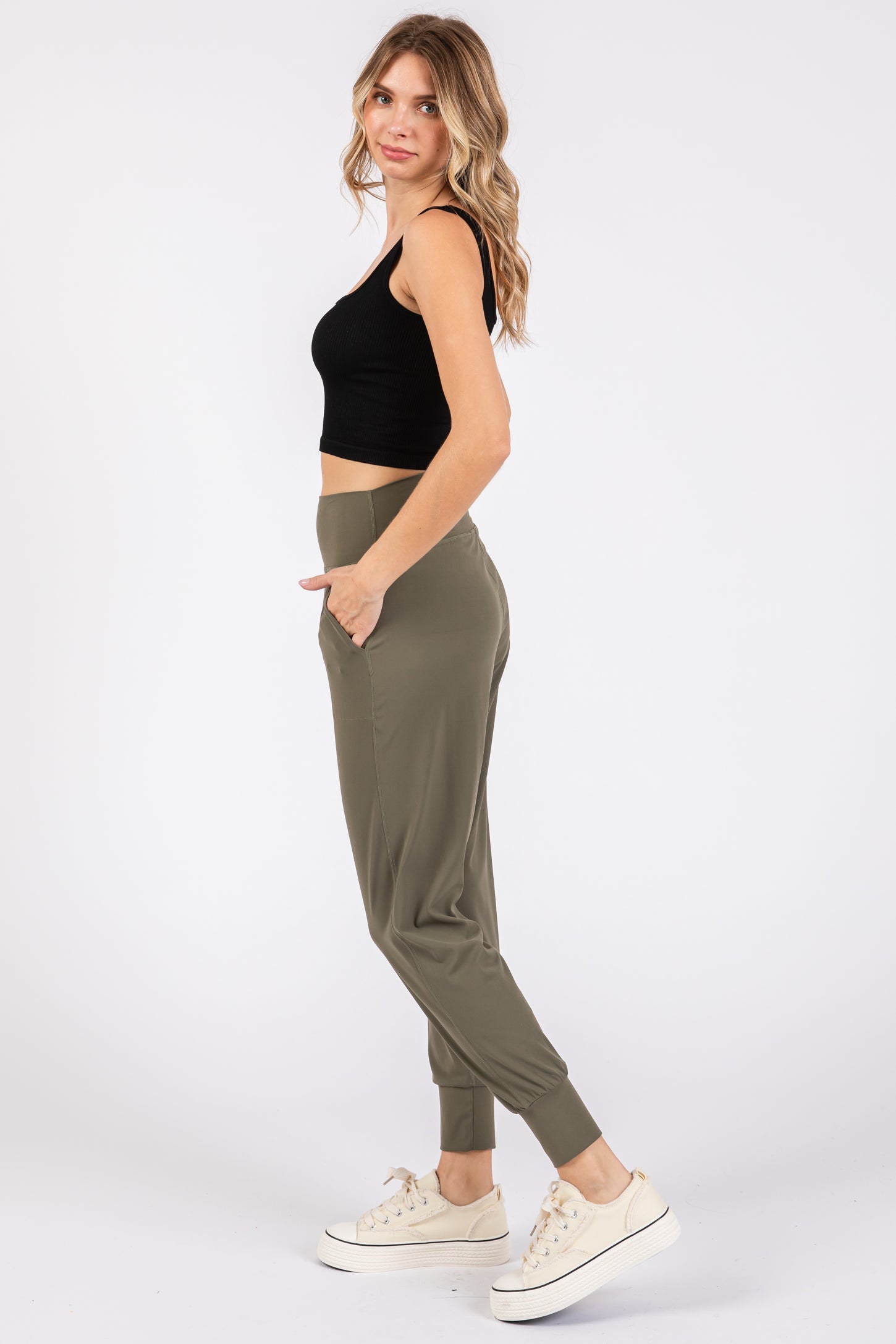 Olive High Waist Crop Joggers