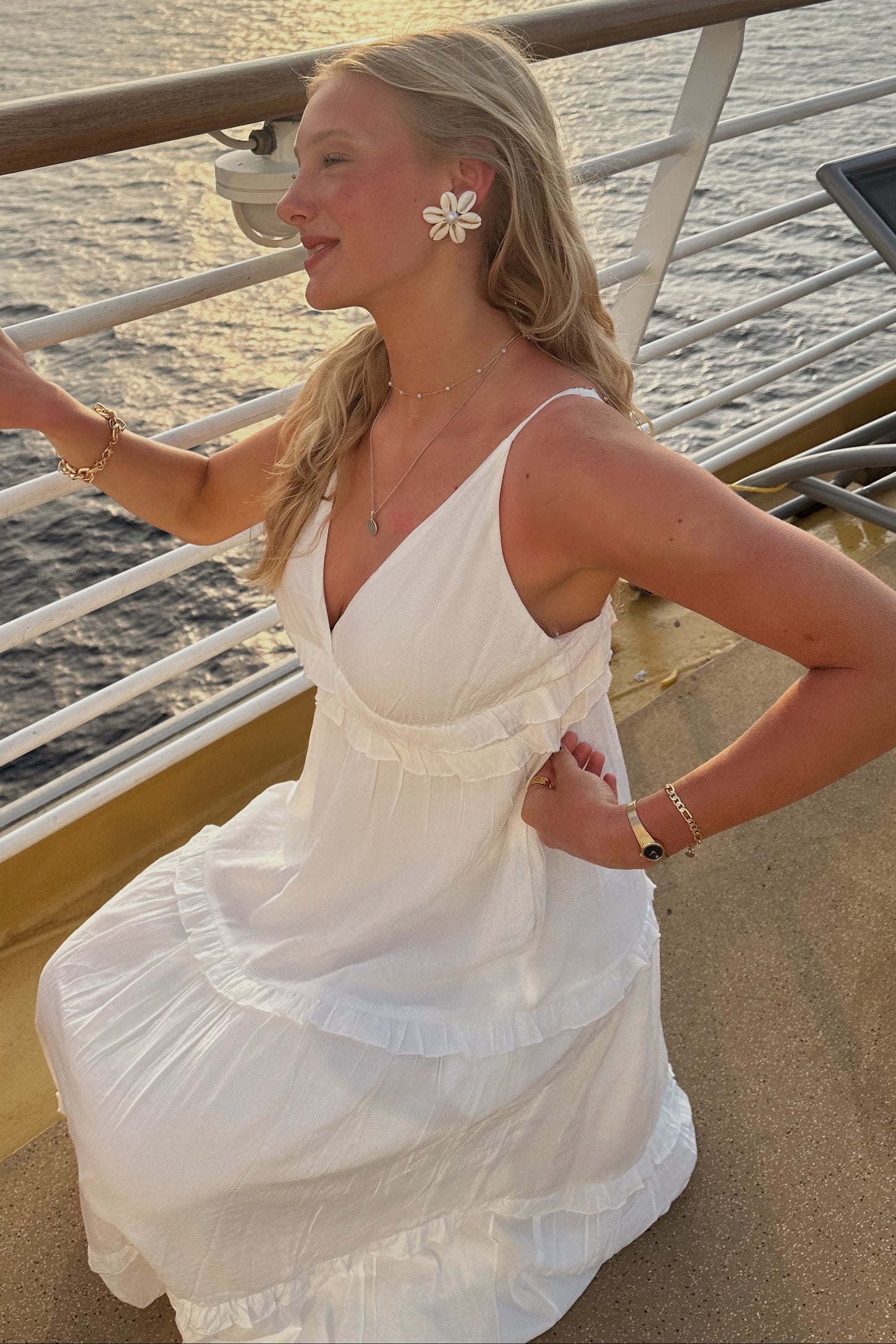 Cream Striped Ruffle Tiered Maxi Dress