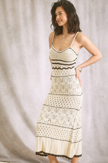 Cream Contrast Trim Crochet Maxi Swim Cover Up