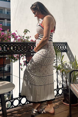 Cream Contrast Trim Crochet Maternity Maxi Swim Cover Up