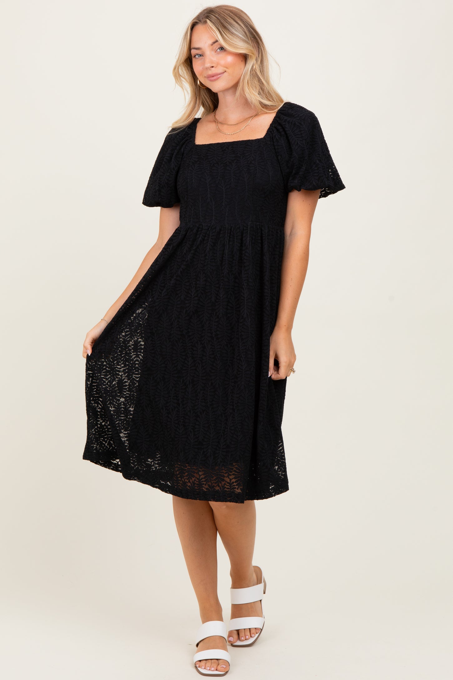 Black Lace Square Neck Dress