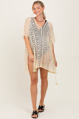 Cream Crochet Knit Maternity Swim Cover Up