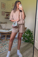 Taupe Ribbed Short Sleeve Short Set