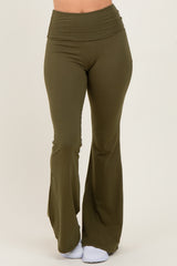 Olive Fold-Over Waistband Flared Leggings