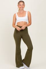Olive Fold-Over Waistband Flared Maternity Leggings