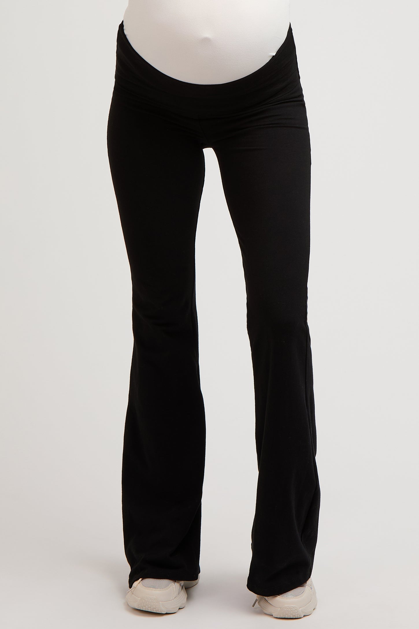 Black Fold-Over Waistband Flared Maternity Leggings